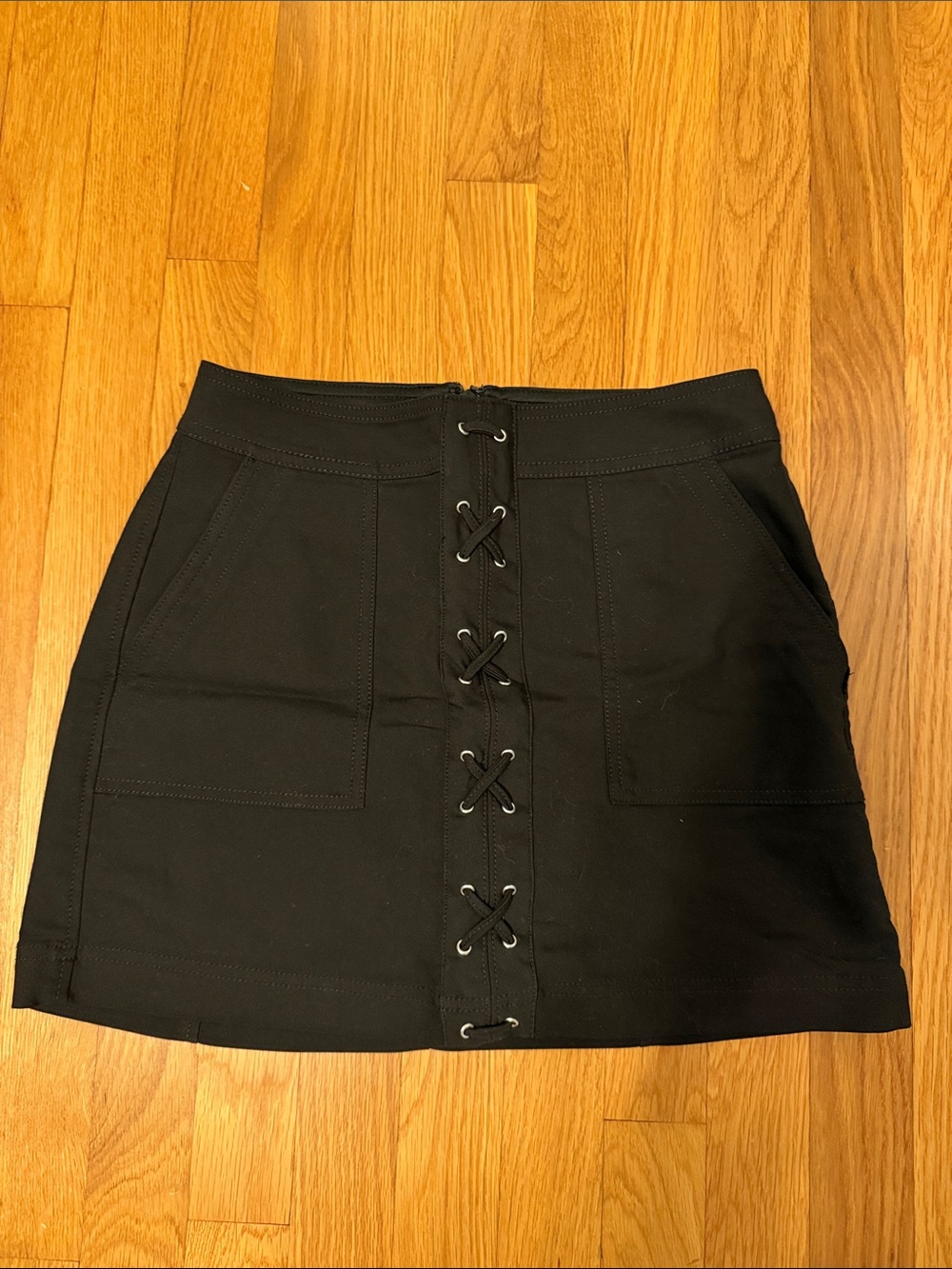 Express Black Lace-Up Front Mini Skirt